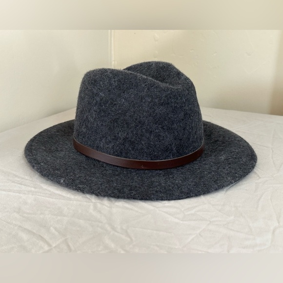 Vintage Italian Wool Fedora Hat Size 56 Gray Felt Wide Brim Leather Band Italy - Picture 2 of 6
